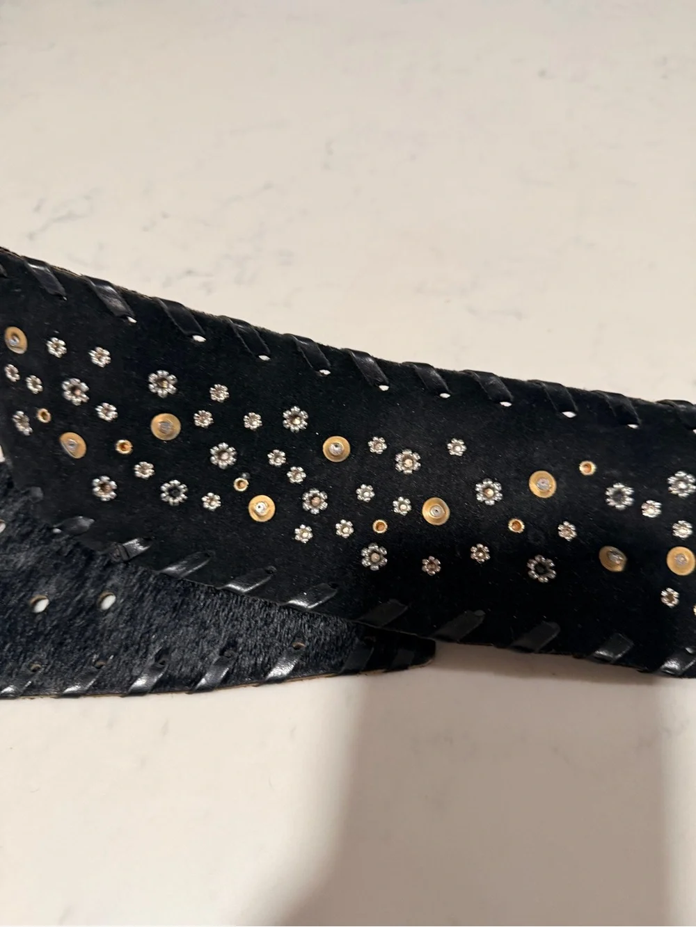 Black Studded Wide Waist Belt with Silver Buckle